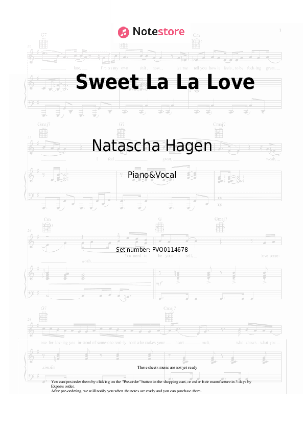 Sweet La La Love - Natascha Hagen Piano Sheet Music with the Voice part - Piano&Vocal