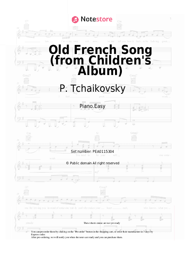 Old French Song (from Children's Album) - P. Tchaikovsky Piano Sheet Music Easy - Piano.Easy
