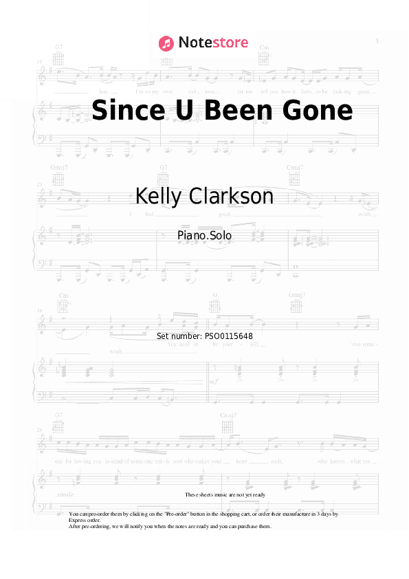 Since U Been Gone - Kelly Clarkson Piano Sheet Music - Piano.Solo