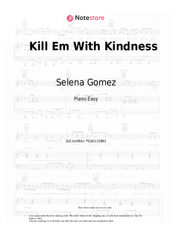 Kill Em With Kindness - Selena Gomez Piano Sheet Music Easy - Piano.Easy
