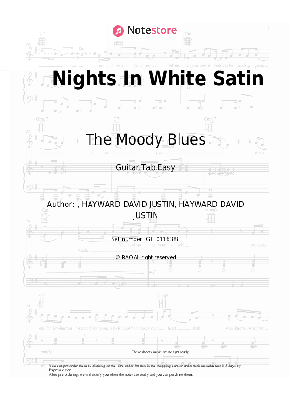 Nights In White Satin - The Moody Blues Tabs Easy - Guitar.Tab.Easy