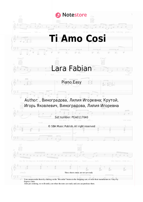 Ti Amo Cosi - Lara Fabian, Dimash Kudaibergen, Aida Garifullina, Igor Krutoy Piano Sheet Music Easy - Piano.Easy