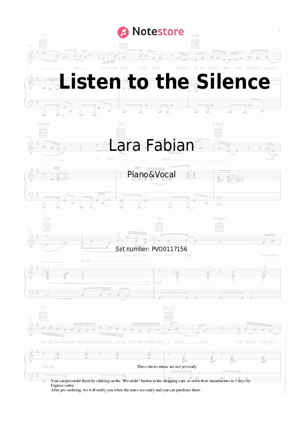 Listen to the Silence - Lara Fabian Piano Sheet Music with the Voice part - Piano&Vocal