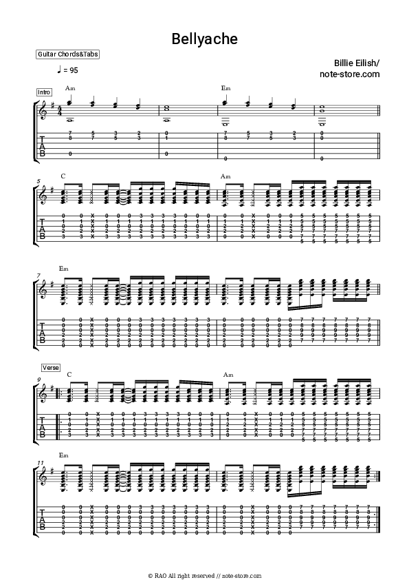 Bellyache - Billie Eilish Chords and Tabs - Guitar.Chords&Tabs