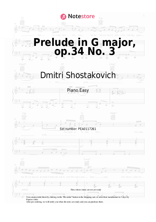 Prelude in G major, op.34 No. 3 - Dmitri Shostakovich Piano Sheet Music Easy - Piano.Easy