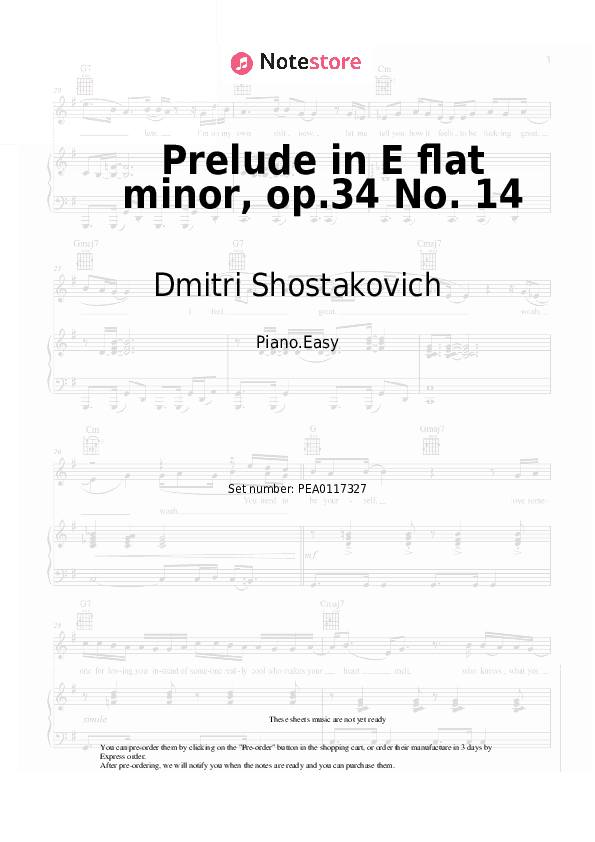 Prelude in E flat minor, op.34 No. 14 - Dmitri Shostakovich Piano Sheet Music Easy - Piano.Easy