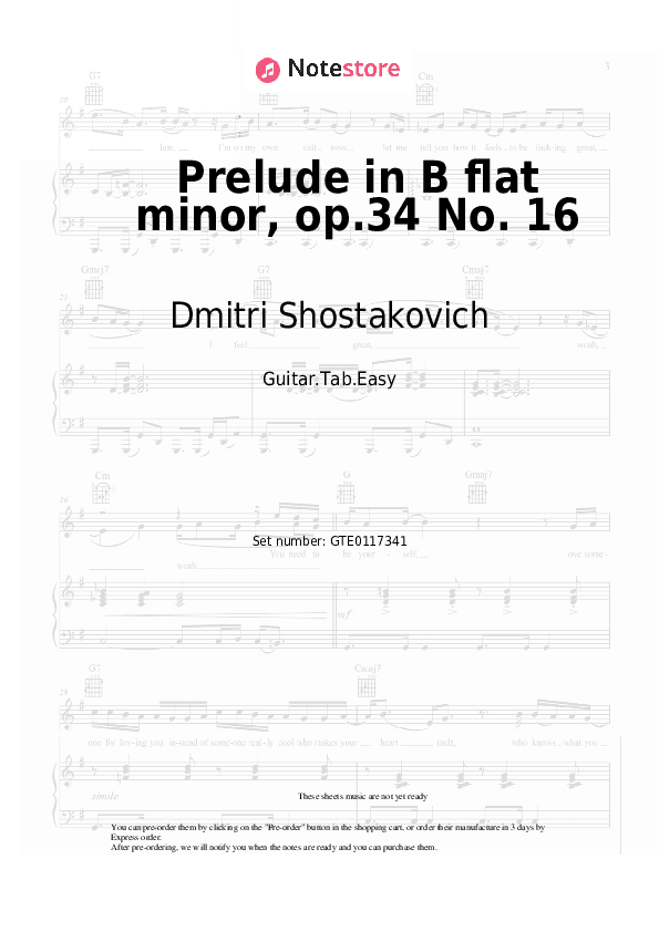 Prelude in B flat minor, op.34 No. 16 - Dmitri Shostakovich Tabs Easy - Guitar.Tab.Easy