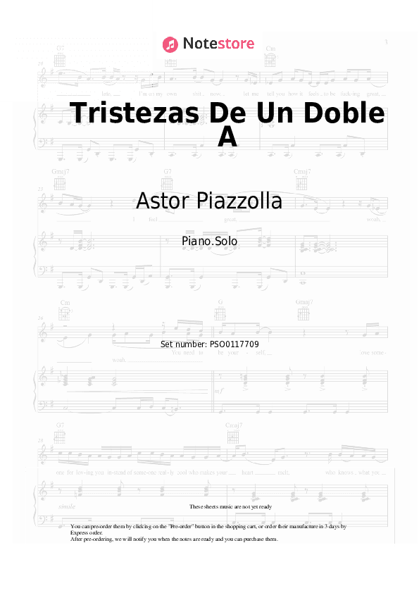 Tristezas De Un Doble A - Astor Piazzolla Piano Sheet Music - Piano.Solo