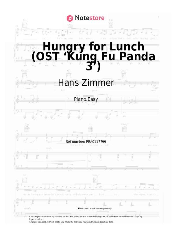 Hungry for Lunch (OST ‘Kung Fu Panda 3’) - Hans Zimmer Piano Sheet Music Easy - Piano.Easy