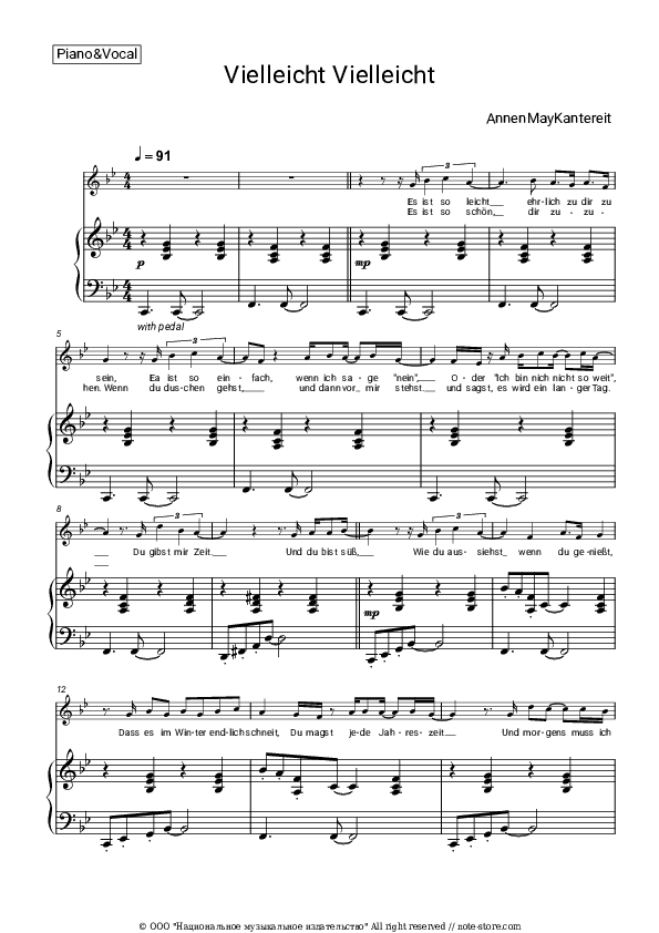 Vielleicht Vielleicht - AnnenMayKantereit Piano Sheet Music with the Voice part - Piano&Vocal