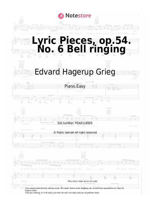 Lyric Pieces, op.54. No. 6 Bell ringing - Edvard Hagerup Grieg Piano Sheet Music Easy - Piano.Easy