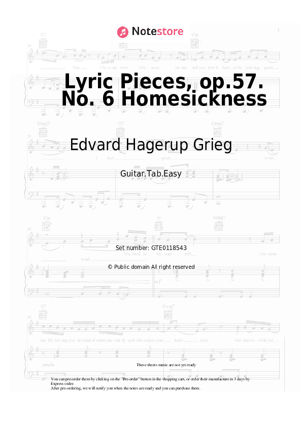 Lyric Pieces, op.57. No. 6 Homesickness - Edvard Hagerup Grieg Tabs Easy - Guitar.Tab.Easy