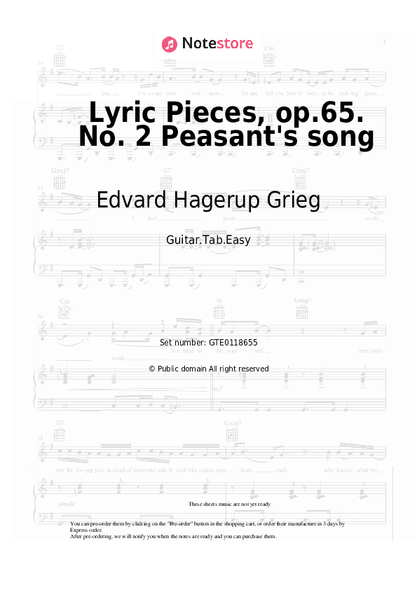 Lyric Pieces, op.65. No. 2 Peasant's song - Edvard Hagerup Grieg Tabs Easy - Guitar.Tab.Easy