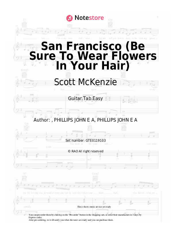San Francisco (Be Sure To Wear Flowers In Your Hair) - Scott McKenzie Tabs Easy - Guitar.Tab.Easy