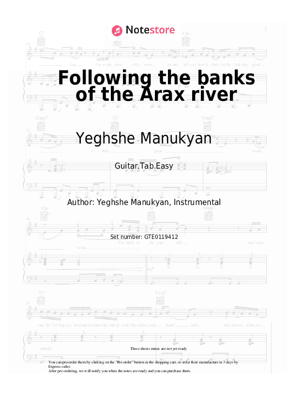 Following the banks of the Arax river - Yeghshe Manukyan Tabs Easy - Guitar.Tab.Easy