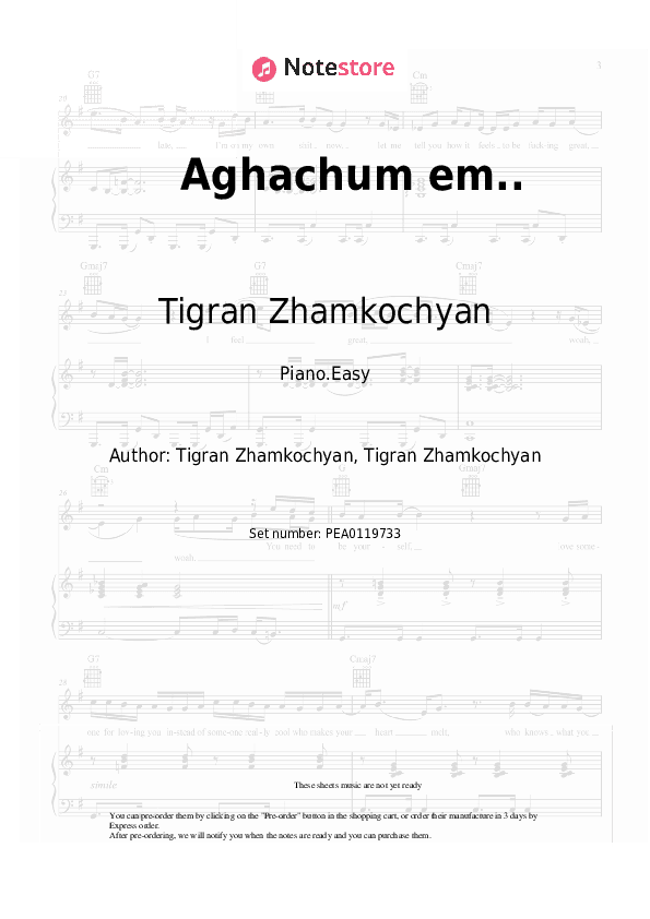 Aghachum em.. - Piano Sheet Music Easy - Piano.Easy