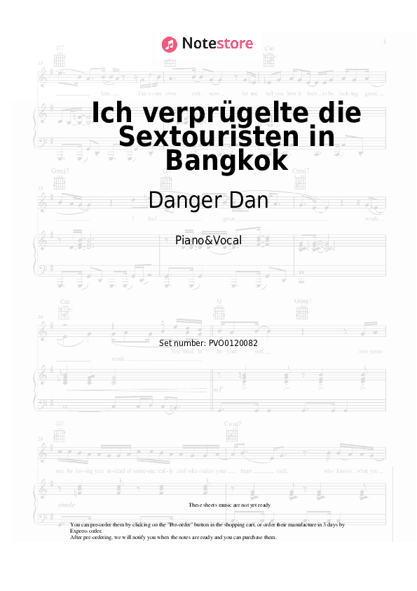 Ich verprügelte die Sextouristen in Bangkok - Danger Dan Piano Sheet Music with the Voice part - Piano&Vocal