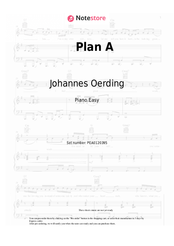 Plan A - Johannes Oerding Piano Sheet Music Easy - Piano.Easy