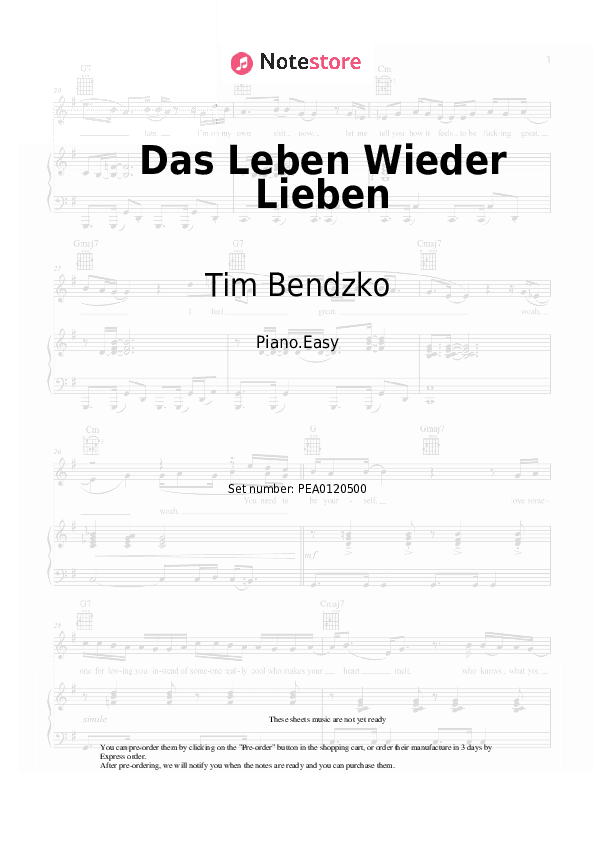 Das Leben Wieder Lieben - Tim Bendzko Piano Sheet Music Easy - Piano.Easy