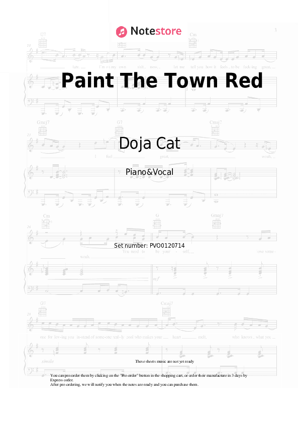 Paint The Town Red - Doja Cat Piano Sheet Music with the Voice part - Piano&Vocal