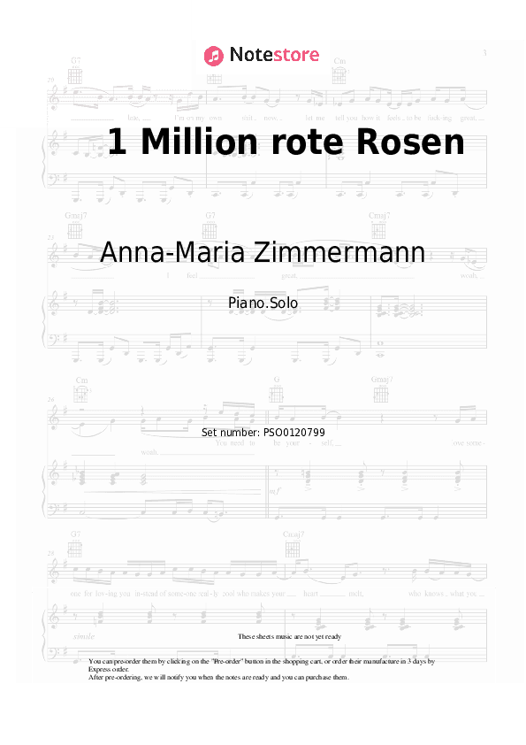 1 Million rote Rosen - Anna-Maria Zimmermann Piano Sheet Music - Piano.Solo