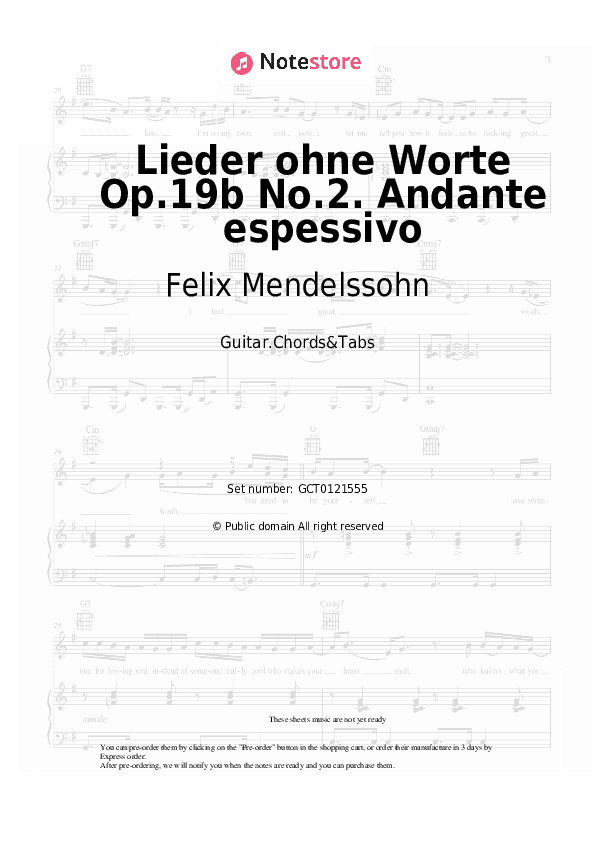 Lieder ohne Worte Op.19b No.2. Andante espessivo - Felix Mendelssohn Chords and Tabs - Guitar.Chords&Tabs