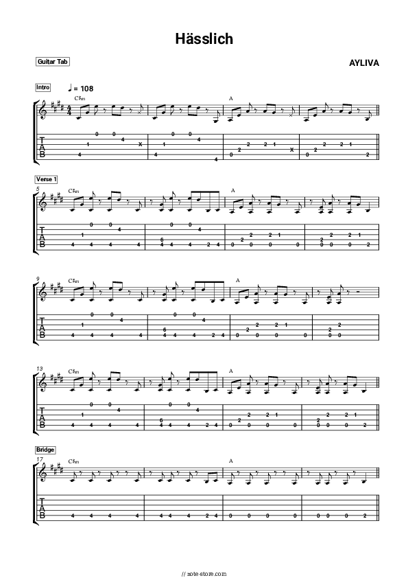 Hässlich - AYLIVA Chords and Tabs - Guitar.Chords&Tabs