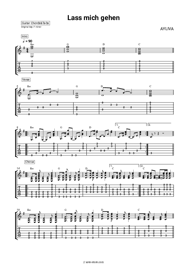 Lass mich gehen - AYLIVA Chords and Tabs - Guitar.Chords&Tabs
