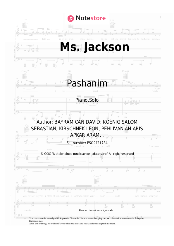 Ms. Jackson - Pashanim Piano Sheet Music - Piano.Solo