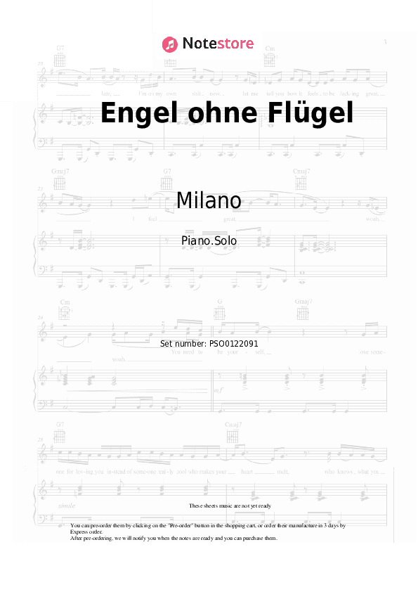 Engel ohne Flügel - Milano Piano Sheet Music - Piano.Solo