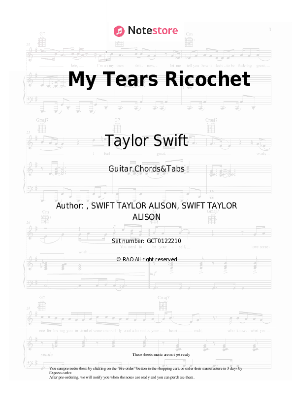 My Tears Ricochet - Taylor Swift Chords and Tabs - Guitar.Chords&Tabs