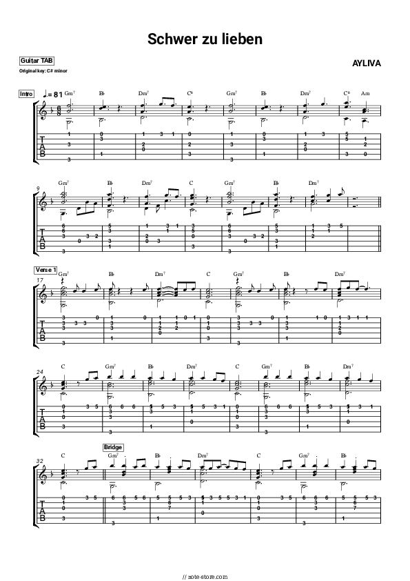 Schwer zu lieben - AYLIVA Tabs - Guitar.Tabs