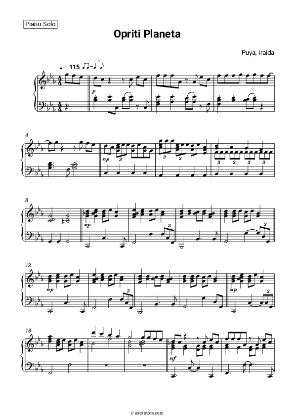 Opriti Planeta - Puya, Iraida Piano Sheet Music - Piano.Solo