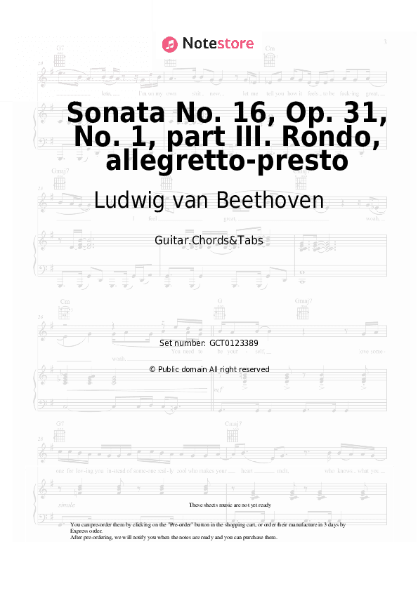 Sonata No. 16, Op. 31, No. 1, part III. Rondo, allegretto-presto - Ludwig van Beethoven Chords and Tabs - Guitar.Chords&Tabs
