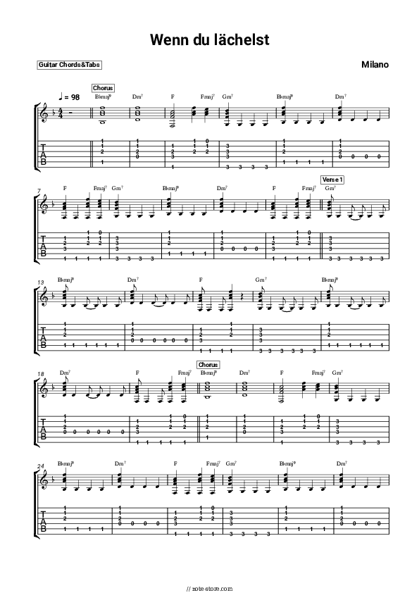 Wenn du lächelst - Milano Chords and Tabs - Guitar.Chords&Tabs