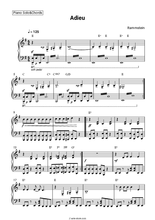 Adieu - Rammstein Piano Sheet Music and Chords - Piano.Solo&Chords