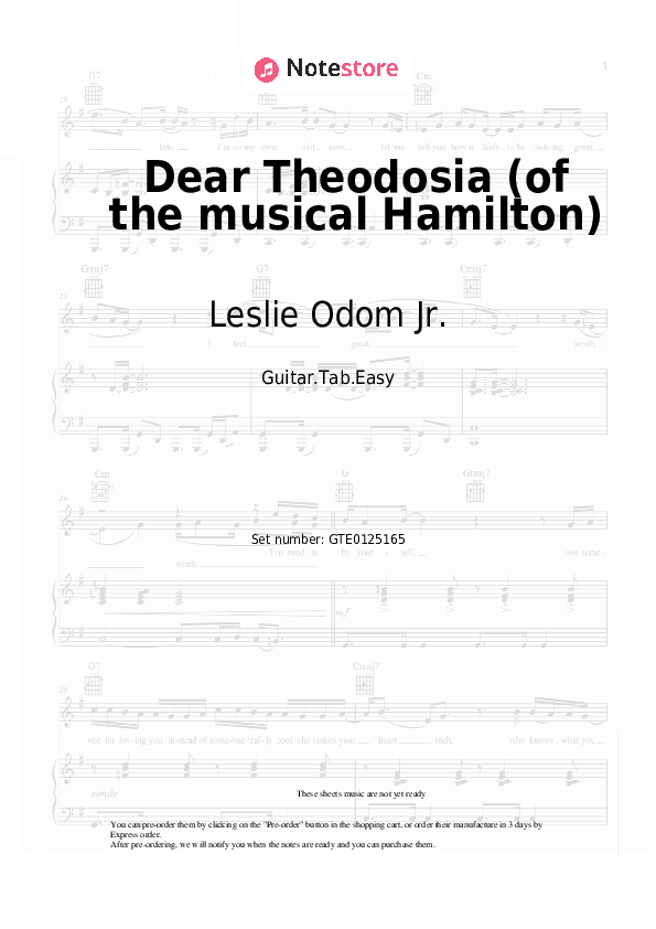 Dear Theodosia (of the musical Hamilton) - Leslie Odom Jr., Lin-Manuel Miranda Tabs Easy - Guitar.Tab.Easy