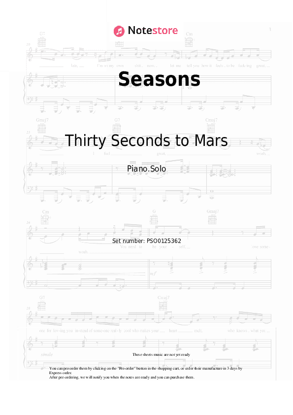 Seasons - Thirty Seconds to Mars Piano Sheet Music - Piano.Solo