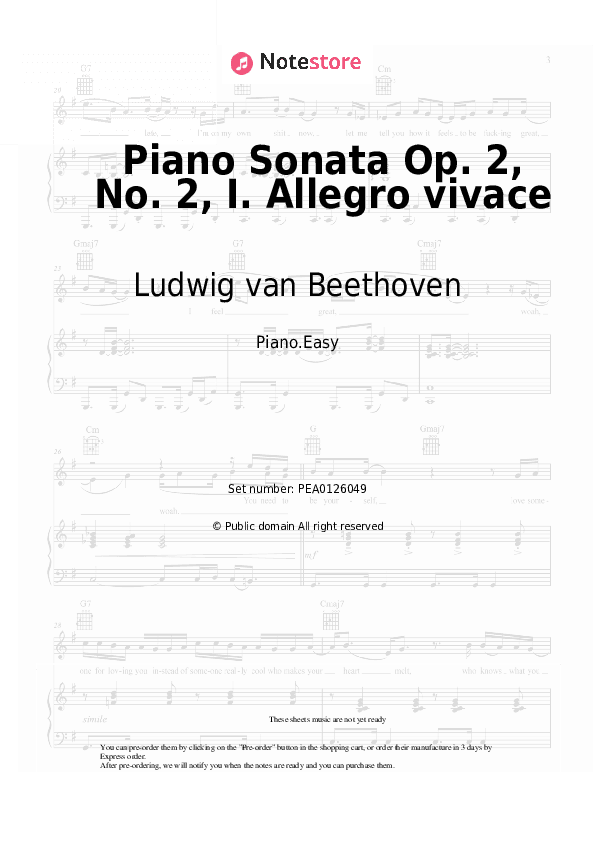 Piano Sonata Op. 2, No. 2, I. Allegro vivace - Ludwig van Beethoven Piano Sheet Music Easy - Piano.Easy