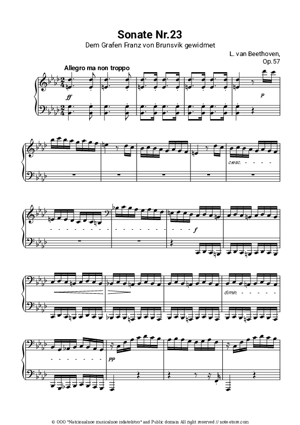 Piano Sonata Op. 57 No. 23 (Appassionata) III. Allegro ma non troppo – Presto - Ludwig van Beethoven Piano Sheet Music - Piano.Solo