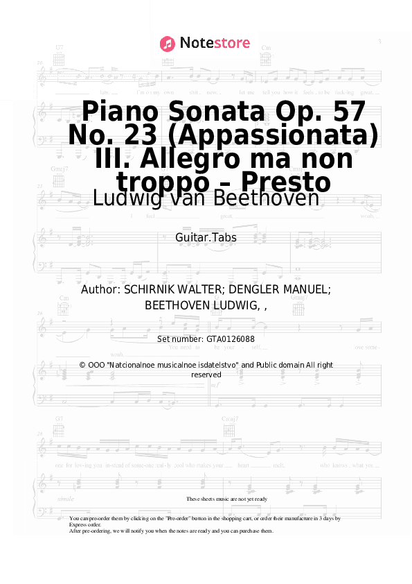 Piano Sonata Op. 57 No. 23 (Appassionata) III. Allegro ma non troppo – Presto - Ludwig van Beethoven Tabs - Guitar.Tabs