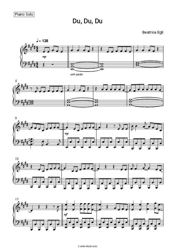 Du, Du, Du - Beatrice Egli Piano Sheet Music - Piano.Solo