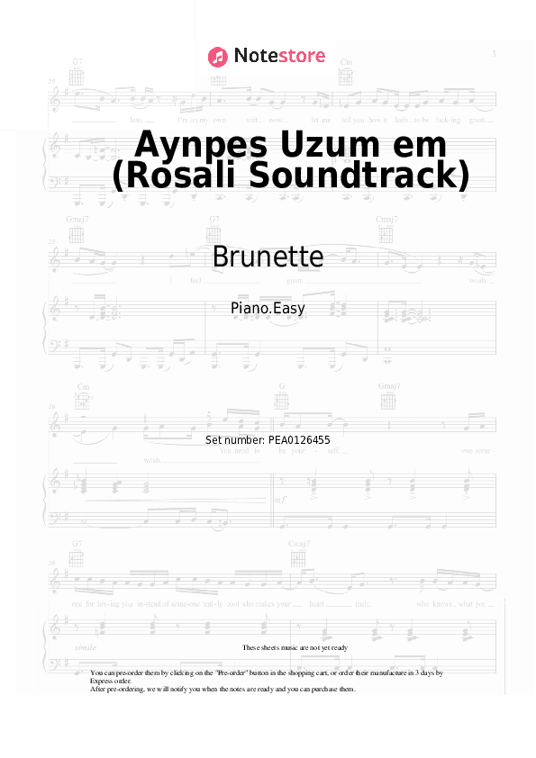 Aynpes Uzum em (Rosali Soundtrack) - Brunette Piano Sheet Music Easy - Piano.Easy