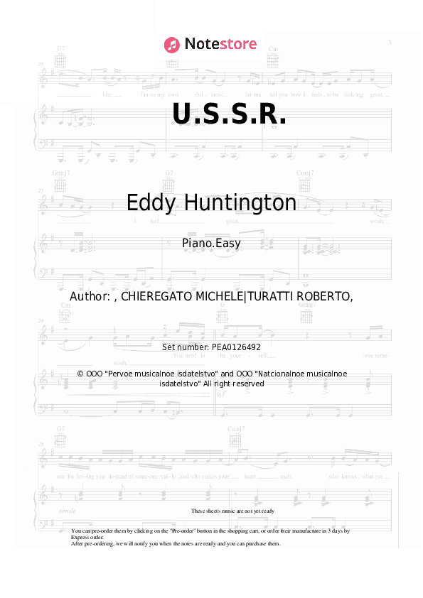 U.S.S.R. - Eddy Huntington Piano Sheet Music Easy - Piano.Easy