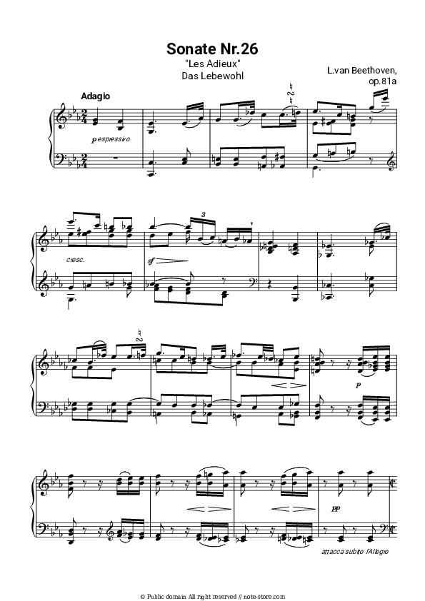 Piano Sonata No. 26 (“Les Adieux”), Op. 81a, I. Das Lebewohl - Ludwig van Beethoven Piano Sheet Music - Piano.Solo