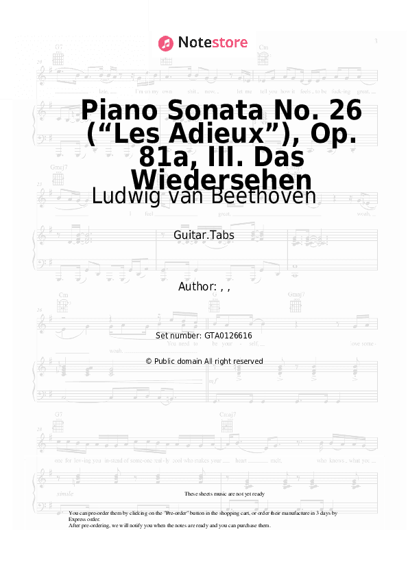 Piano Sonata No. 26 (“Les Adieux”), Op. 81a, III. Das Wiedersehen - Ludwig van Beethoven Tabs - Guitar.Tabs