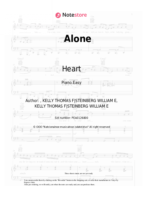 Alone - Heart Piano Sheet Music Easy - Piano.Easy