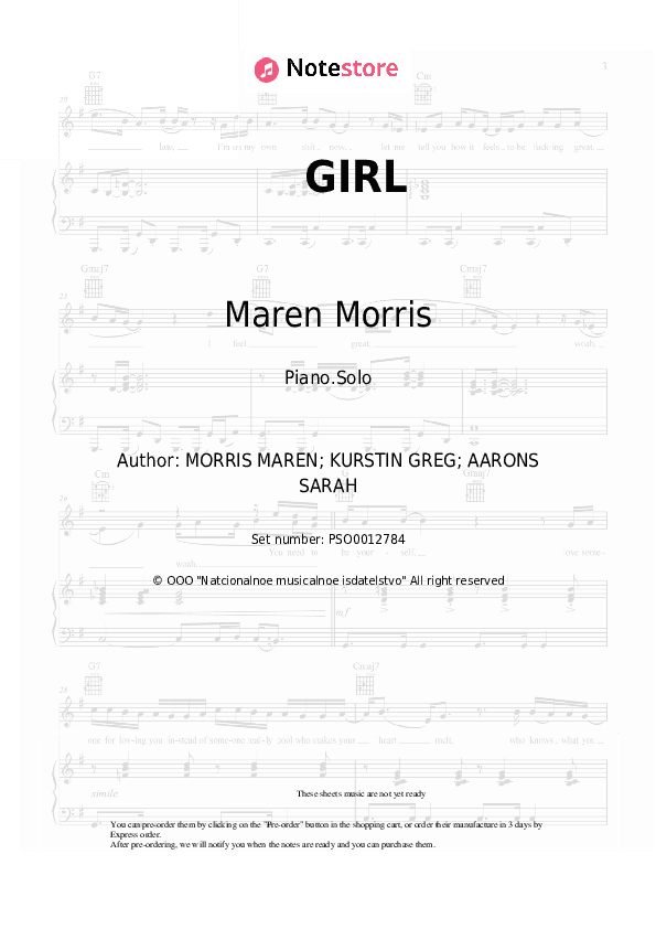GIRL - Maren Morris Piano Sheet Music - Piano.Solo