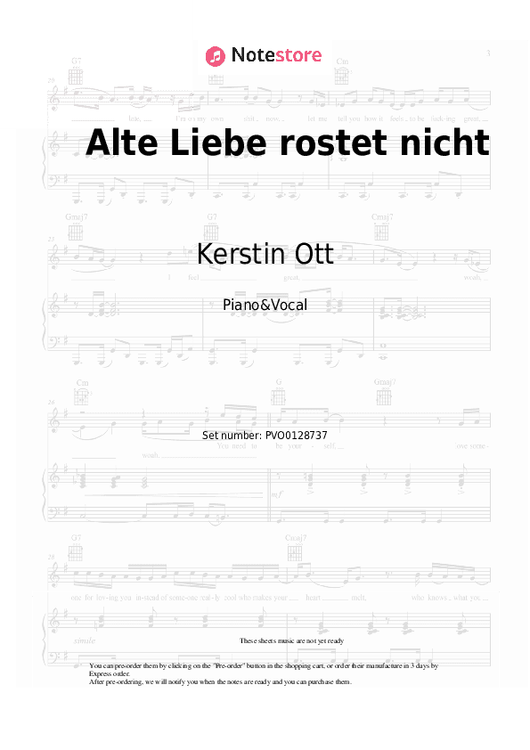 Alte Liebe rostet nicht - Kerstin Ott Piano Sheet Music with the Voice part - Piano&Vocal
