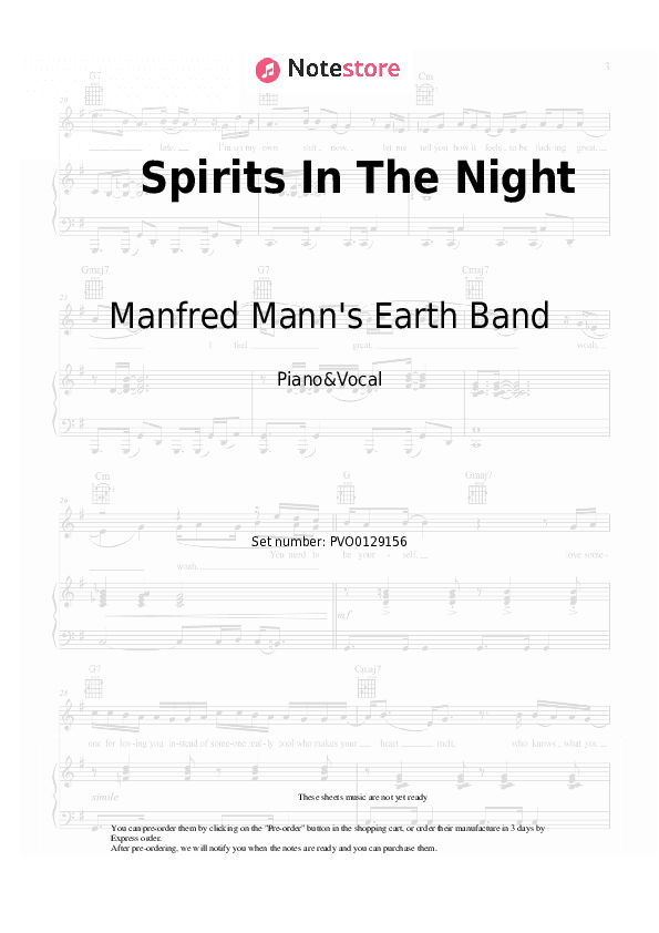 Spirits In The Night - Manfred Mann's Earth Band Piano Sheet Music with the Voice part - Piano&Vocal